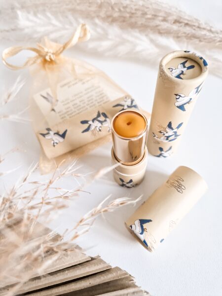 Lip balm with sea buckthorn and mango (beige with swallow)